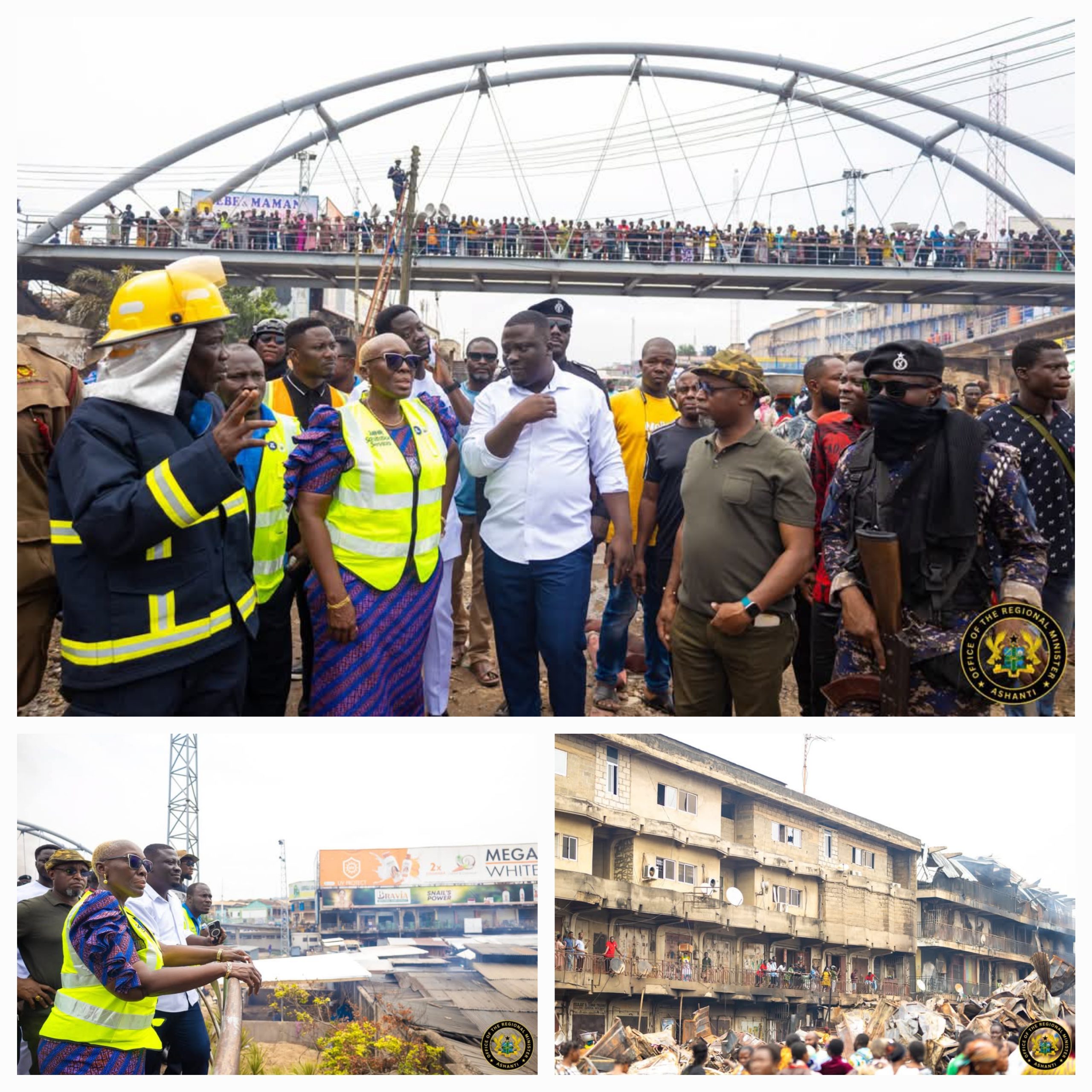 Legal Counsel to President John Mahama, Marieta Brew and Ashanti Regional Minister, Dr Amoakohene commiserate with fire victims at Adum
