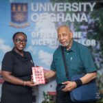 University of Ghana's Vice-Chancellor, Prof. Nana Aba Appiah Amfo (L) hosting Dr. Preston King, a former Lecturer of the University of Ghana, from the USA.