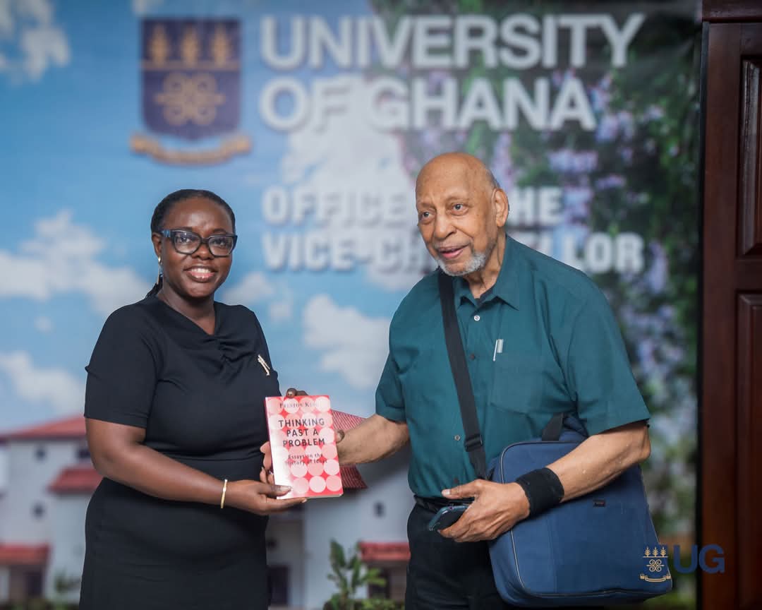 University of Ghana's Vice-Chancellor, Prof. Nana Aba Appiah Amfo (L) hosting Dr. Preston King, a former Lecturer of the University of Ghana, from the USA.
