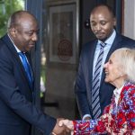 Rwanda’s Prime Minister, Dr. Édouard Ngirente shaking hands with Co-Founder, President, and CEO, Operation Smile, Kathy Magee. Also, in the photo Rwanda’s Minister of Health, Dr. Sabin Nsanzimana.