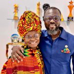 Legendary Queen Asabea Cropper (In Kente) and Presidential Advisor on Diaspora Affairs, Kofi Okyere Darko, popularly known as KOD, meet at Presidency to discuss Ghanaian Highlife. Music.