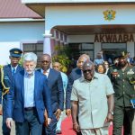 President Pavel (front left) was seen off by the Chief of Staff, Julius Debrah (front right) and Min­isters of Foreign Affairs and Defence, Samuel Okudzeto Ablakwa(right back) and Dr. Ed­ward Omane Boamah, (left back).