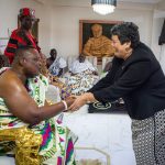 US Ambassador to Ghana, Virginia Palmer honored by Gbese Mantse Nii Ayi-Bonte II in recognition of efforts to support Ghana’s peaceful presidential and parliamentary elections last year.
