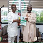 Professor Adeola Adenikinju, President Nigerian Economic Society (NES) (R) meets Professor Nazifi Abdullahi Darma, (L) Commissioner, Internal Services (CIS), ECOWAS Commission,