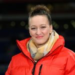 Former Germany goalkeeper Almuth Schult poses for a photo ahead of the UEFA Women's Nations League soccer match between France and Germany at Groupama Stadium.