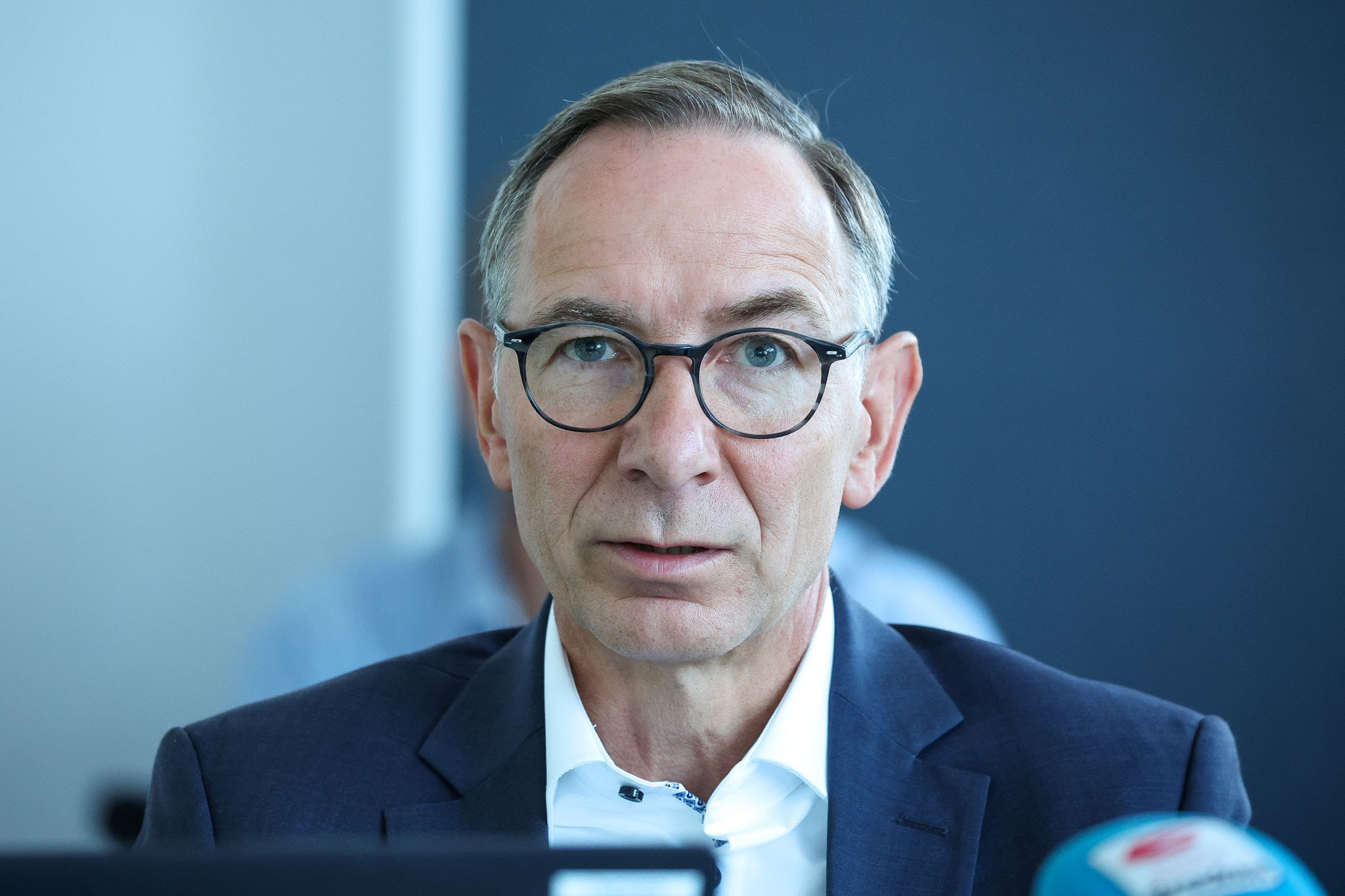 Christof Guenther, Managing Director of InfraLeuna GmbH, speaks at a press conference at the Leuna Chemical Park, following a fire that broke out this morning. The managing director of a major pharmaceutical site in Germany has accused the country's politicians of pursuing the wrong course in energy policy.