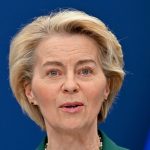 President of the European Commission, Ursula von der Leyen, speaks during a press conference with Norwegian Prime Minister, Jonas Gahr Store (not pictured), at the European Commission headquarters in Brussels.