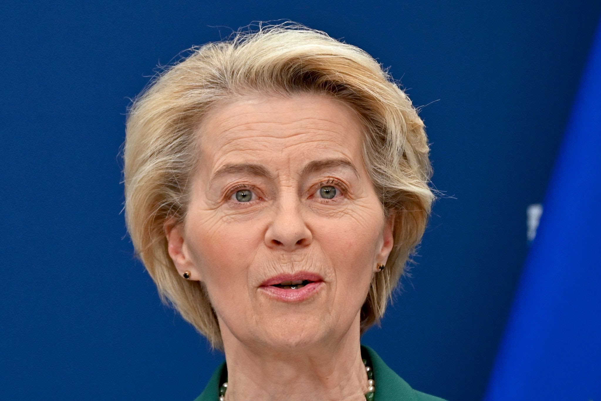 President of the European Commission, Ursula von der Leyen, speaks during a press conference with Norwegian Prime Minister, Jonas Gahr Store (not pictured), at the European Commission headquarters in Brussels.