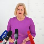 German Interior Minister Nancy Faeser speaks to the media at the working meeting of German-speaking Interior Ministers in Krems.