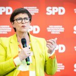 Social Democratic Party of Germany (SPD) Federal Chairwoman Saskia Esken answers questions from the audience at a dialogue conference at the start of the SPD membership vote.