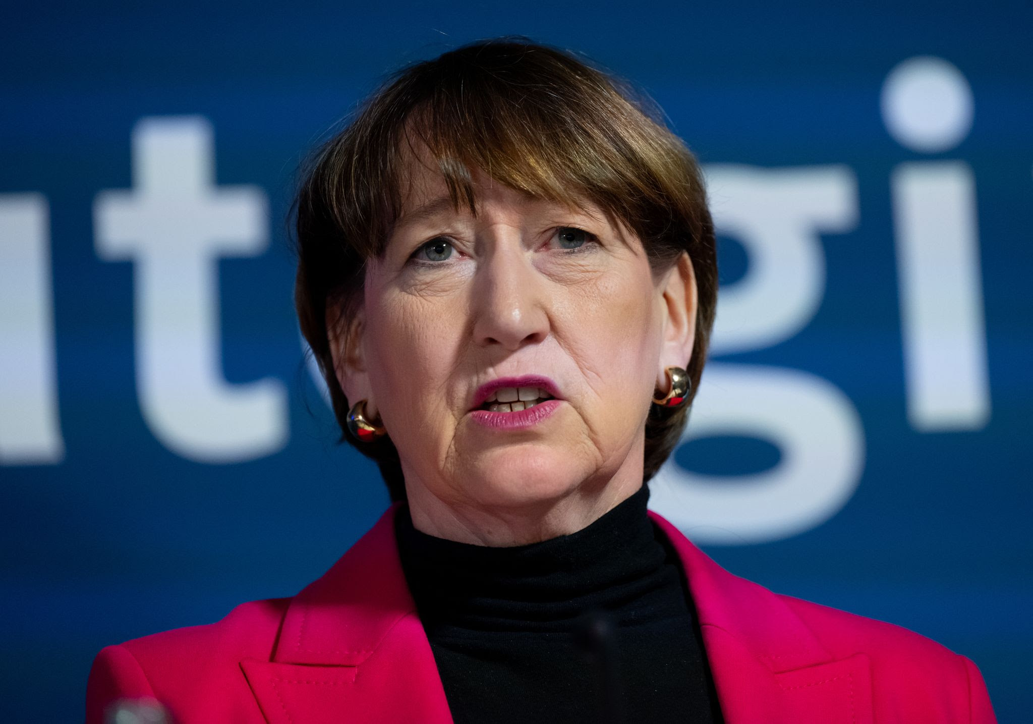 President of the German Automobile Association (VDA) Hildegard Mueller speaks during a press conference after an automotive summit.