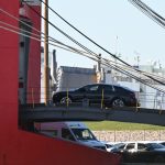 Cars from the Volkswagen Group are driven onto a car transporter for export. US President Trump announces additional tariffs of 25 percent on all car imports, exacerbating the trade dispute with the European Union.