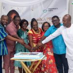 Pharmacy Directorate at Korle-bu in Accra organises send-off for former Director, Dr (Mrs.) Florence Amah Nkansah- (In red cloth , cutting cake with staff)