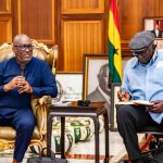 Constitution Review Committee consults with former President Kufuor- (Chairperson of CRS, Prof H. Kwesi Prempeh, Left, President Kufuor, R)