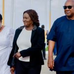 President Mahama (R) has welcomed the Vice President, Prof. Naana Jane Opoku Agyemang (M) at the airport, on arrival from treatment abroad. He was accompanied by the First Lady, Mrs. Lordina Mahama(L) and other officials.