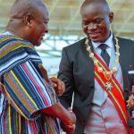 Ghana's President John Dramani Mahama (in smock) at inauguration ceremony of Gabonese f Gabonese President-elect General Brice Clotaire Oligui Nguema.