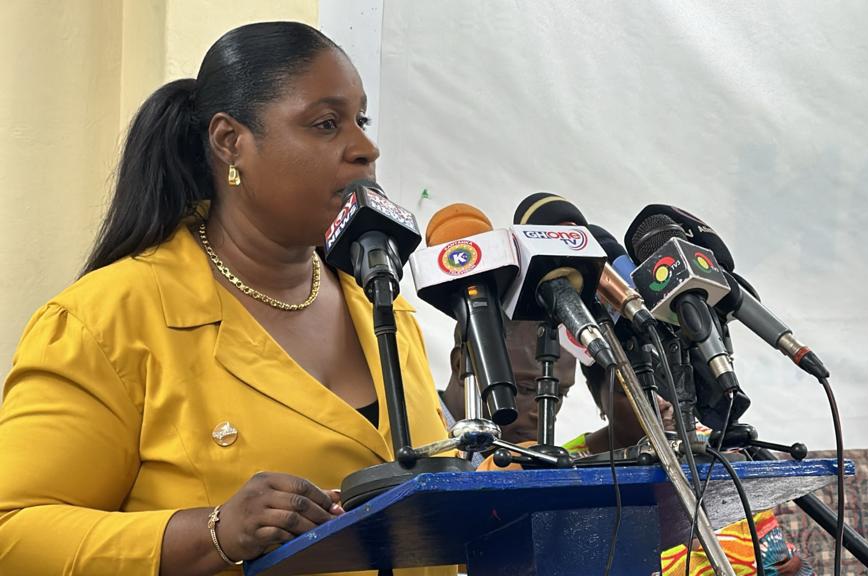 GJA Public Affairs Officer, Rebecca Ekpe facilitating a Press Conference at the Press Center in Accra.