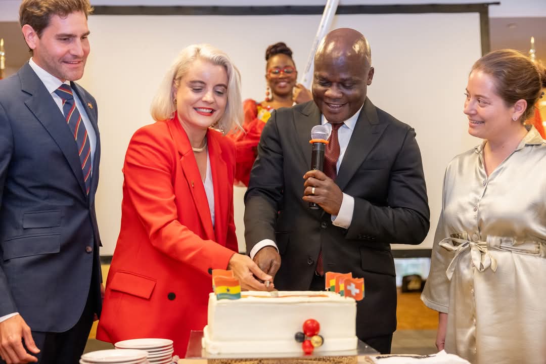 Minister of Local Government, Chieftaincy and Religious Affairs, Ahmed Ibrahim, (R) highlighted with Swiss Ambassador, Simone Giger(in Red) highlighting benefits of new Cooperation Programme.