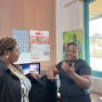 GJA Vice President Hopeful Rebecca Ekpe in discussions with Rebecca Duho of the Gender Desk at Graphic Communications Group Limited.