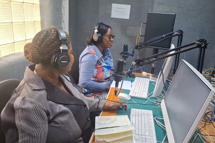 Rebecca Ekpe (L) with Pascaline Adadevoh in studios of GBC NEWS in Accra.