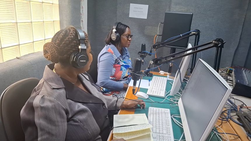 Rebecca Ekpe (L) with Pascaline Adadevoh in studios of GBC NEWS in Accra.