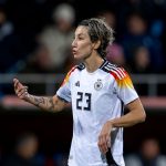 Germany's Sara Doorsoun gestures during the Women's International soccer match between Germany and Italy at Vonovia Rurhstadtion. Doorsoun has ended her national team career after not being nominated into the squad for next month's Euro 2025 tournament in Switzerland.