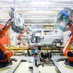 Robots work at a factory in Wolfsburg. The German robotics and automation industry expects its turnover to slump by 10% to €14.5 billion (about $16.5 billion) in the current year.