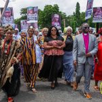 Gender Minister, Dr. Naa Momo Lartey (in black skirt), with statke holders on need to pass legislature on Anti-Witchcraft in Ghana.