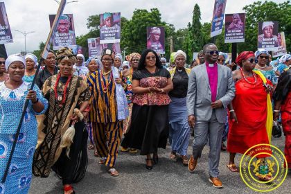 Gender Minister, Dr. Naa Momo Lartey (in black skirt), with statke holders on need to pass legislature on Anti-Witchcraft in Ghana.
