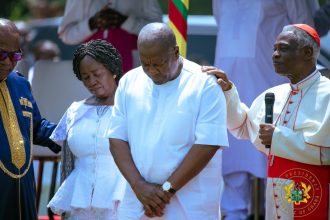 Cardinal Peter Kodwo Appiah Turkson, Chancellor of the Pontifical Academies of Sciences in the Vatican was in Accra to pray for President John Mahama and the government of Ghana (Vice President Prof. Naana Jane Opoku- Agyemang, in the background)