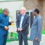 Rev Wengam (L) welcoming Rev Hurst (Middle), at Cedar Mountain Chapel, East Legon, Accra.