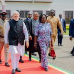 Vice President Professor Naana Jane Opoku-Agyemang seeing off Indian Prime Minister Narendra Modi at the Kotoka International Airport in Accra