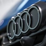 The Audi logo can be seen on a car at the company headquarters in Bavaria.
