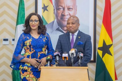 Minister for Foreign Affairs, Samuel Okudzeto Ablakwa(Right) with Minister of State for Foreign Affairs, Federal Republic of Nigeria, Ambassador Bianca Odumegwu-Okujwu.
