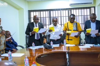 Minister for Trade, Agribusiness and Industry, Elizabeth Ofosu-Adjare (left) inaugurating Interim Committee on Komenda Sugar Factory.