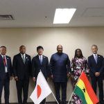 President John Mahama (middle) with Trade Minister, Ofosu Agyare(right) and Foreign Affairs Minister, Okudzeto Ablakwa(second left) with Japan Trade Officials in Tokyo.