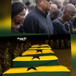 President Mahama in middle, Vice President, (L) and Chairman of the NDC, Johnson Asiedu Nketia at the memorial for helicopter victims.