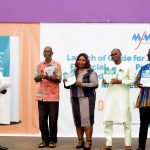 GJA Vice President, Rebecca Ekpe (middle) with dignitaries at the launch of Media Guide on Illicit Final Flows Reporting in Ghana.