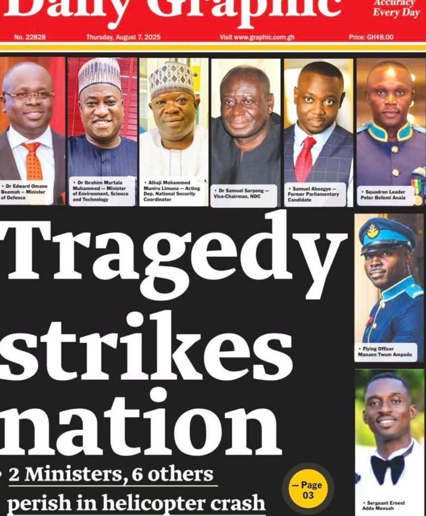 Ghana's newspaper the Daily Graphic coverage of the helicopter crash.