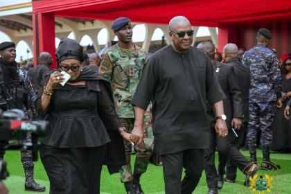 President John Dramani Mahama and Wife Lordina at Black Star Square at funeral for fallen heroes.