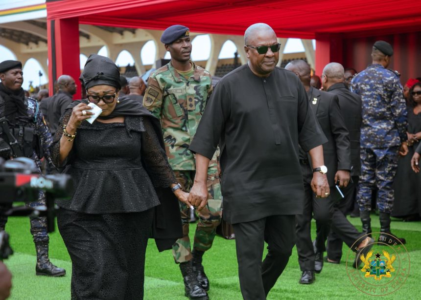 President John Dramani Mahama and Wife Lordina at Black Star Square at funeral for fallen heroes.