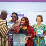 Author of SUSPECTS IN THE SCHOOL; SECRETS AND SURPRISING SOLUTIONS, (Second from right), Rebecca Ekpe, Vice President, Ghana Journalists Association (with mic), next is Executive Director, AFRAM Publications at the book launch, British Council Hall in Accra.