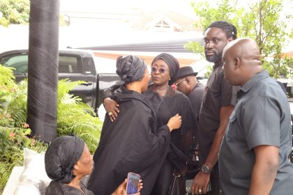 Minister for Tourism, Culture and Creative Arts, Madam Abla Dzifa Gomashie commiserates with Lumba Family.