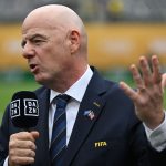 FIFA President Gianni Infantino speaks during the DAZN pre-match interview ahead of the Club World Cup soccer match between Chelsea FC and Paris Saint-Germain at Metlife Stadium.