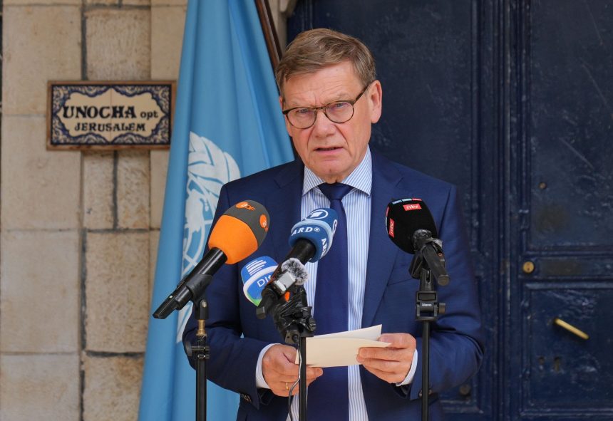 German Foreign Minister Johann Wadephul makes a statement after his talks at the United Nations for the Middle East peace process.