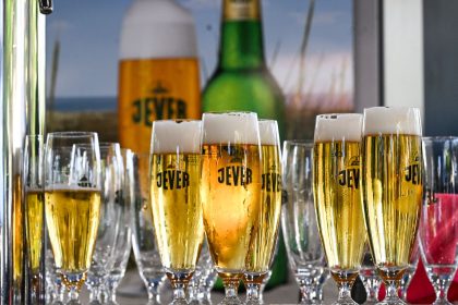 Beer glasses are seen the Lower Saxony state government's summer festival.
