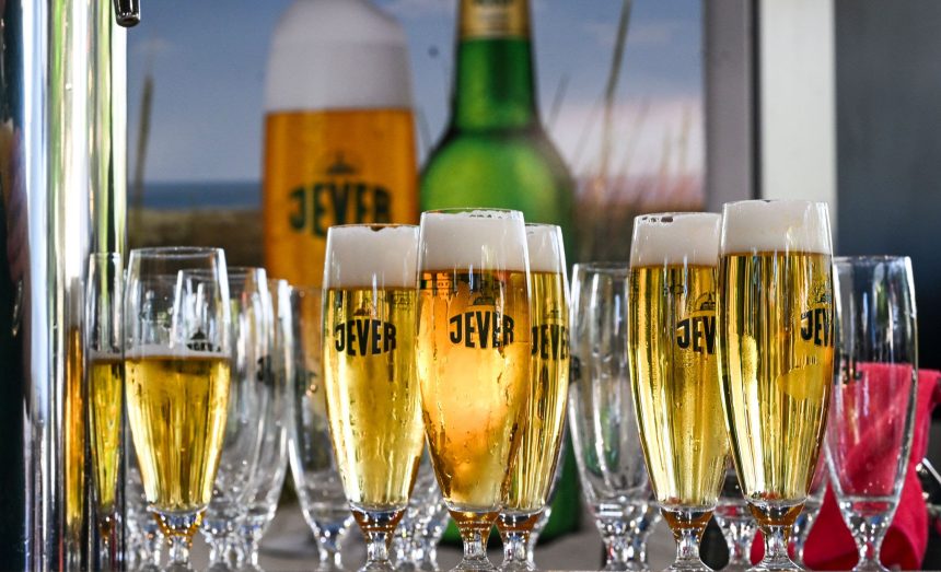 Beer glasses are seen the Lower Saxony state government's summer festival.