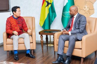 Ambassador Kojo Choi, (Left), meets Secretary General of AFTCA, Wamkele Mene.