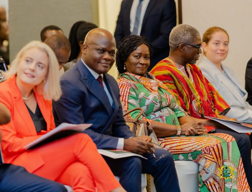 From left to right: Swiss Ambassador to Ghana, Simone Giger, Local Government Minister, Mr. Ahmed Ibrahim, Vice President, Prof. Jane Naana Opoku Agyemang and IMCC Executive Secretary, Dr. Gameli Hoedofia.