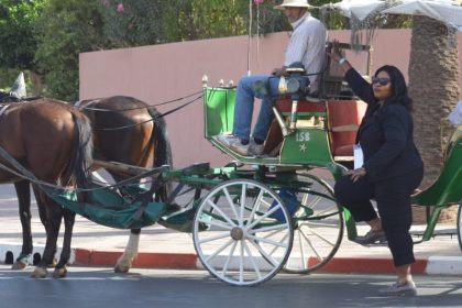 Tourists in streets of Marrakesh Morrocco.